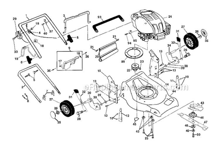 EngineHousingHandle Diagram and Parts List for 917378644  Craftsman Lawn Mower