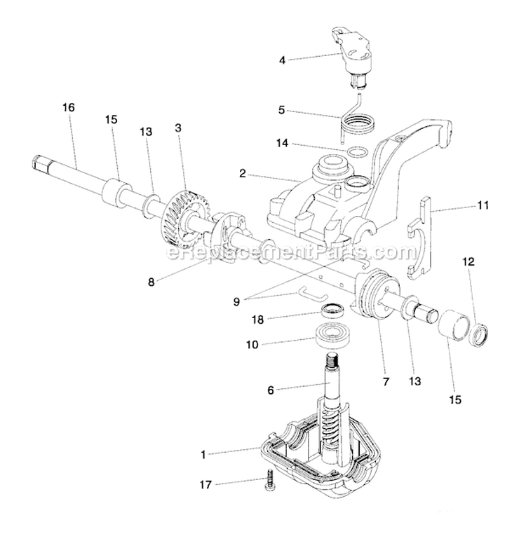 Gearcase Assembly Diagram and Parts List for 917378851  Craftsman Lawn Mower
