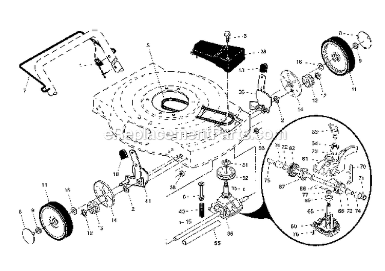 WheelsTiresGearcase Diagram and Parts List for 917379470  Craftsman Lawn Mower