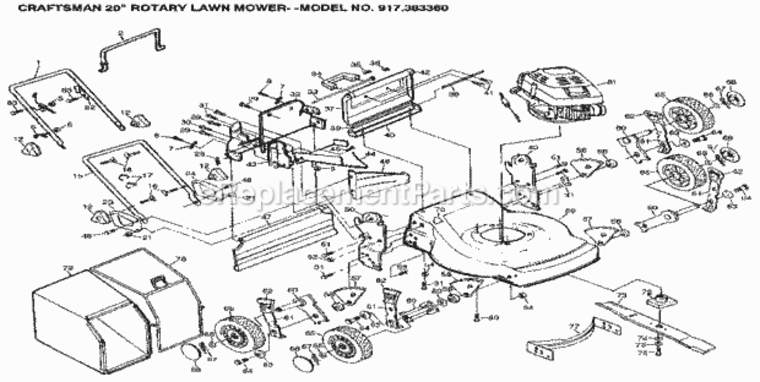 Page A Diagram and Parts List for 917383360  Craftsman Lawn Mower