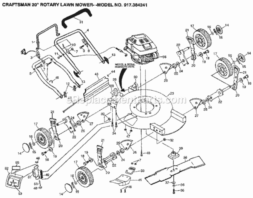 Page A Diagram and Parts List for 917384241  Craftsman Lawn Mower