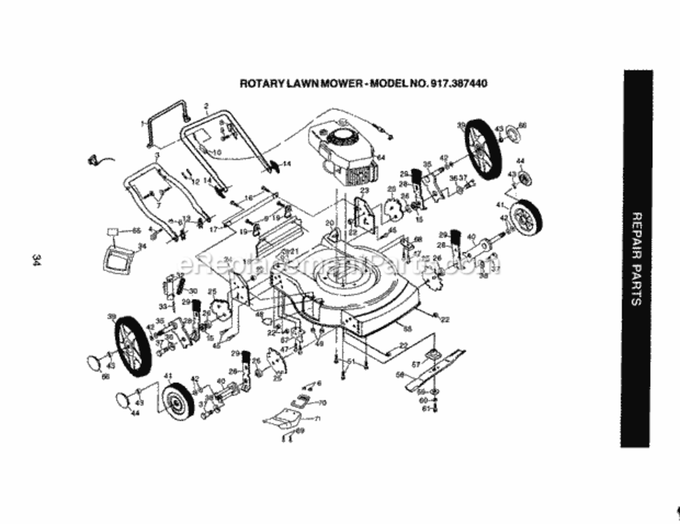 Page A Diagram and Parts List for 917387440  Craftsman Lawn Mower