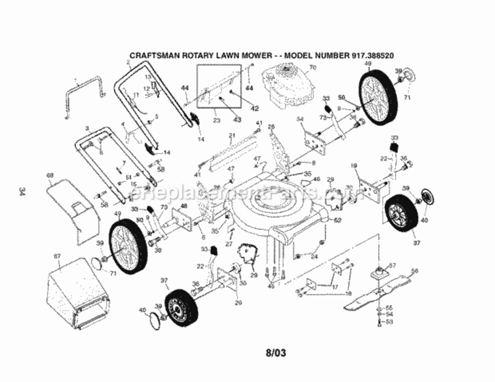 Page A Diagram and Parts List for 917388520  Craftsman Lawn Mower