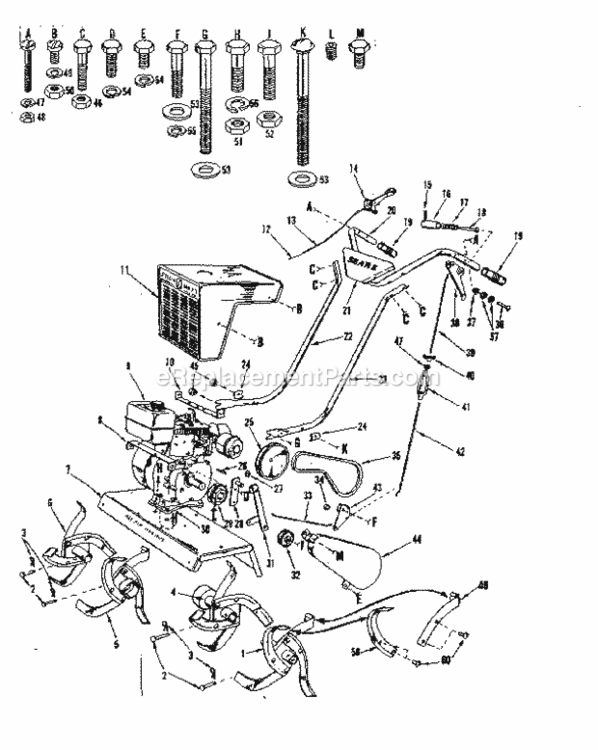 Page A Diagram and Parts List for 91762405  Craftsman Tiller