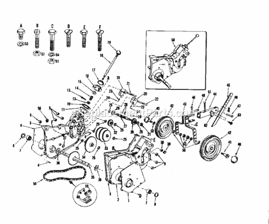 Page B Diagram and Parts List for 91762407  Craftsman Tiller
