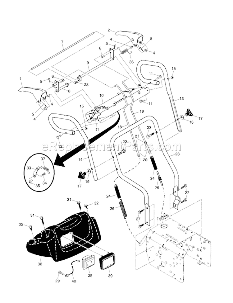 Handles Diagram and Parts List for 917881053  Craftsman Snow Blower