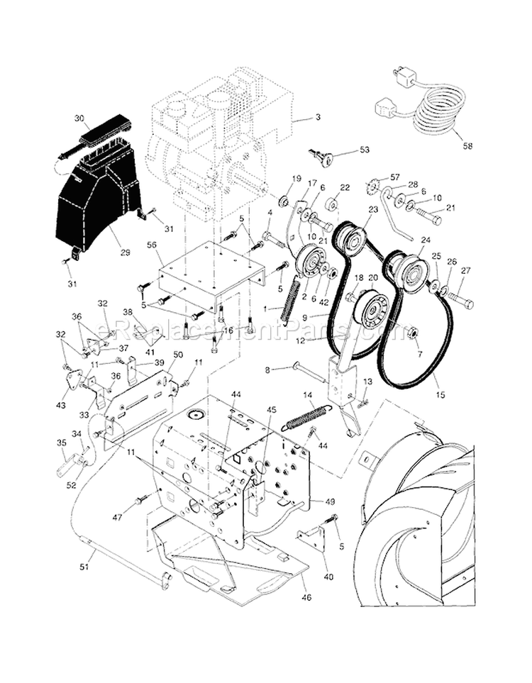 Chassis / Engine / Pulleys Diagram and Parts List for 917881062  Craftsman Snow Blower