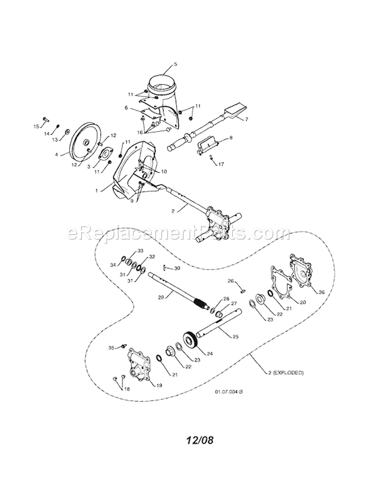 Impeller / Gear Box Diagram and Parts List for 917881063  Craftsman Snow Blower