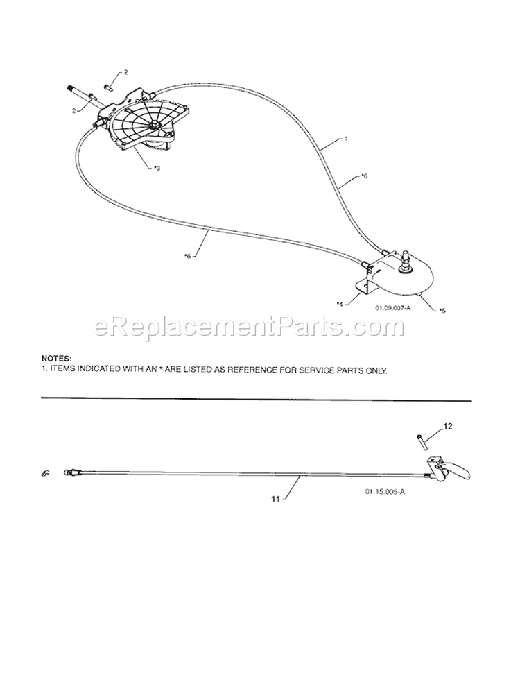 Lever / Cable Rotator / Steer Diagram and Parts List for 917881063  Craftsman Snow Blower