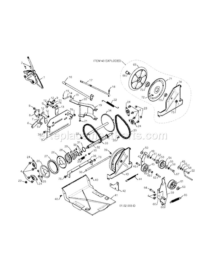 Drive Diagram and Parts List for 917881064  Craftsman Snow Blower