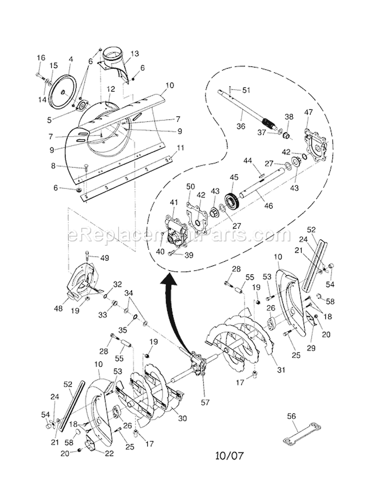 Auger Housing/Impeller Diagram and Parts List for 917885521  Craftsman Snow Blower