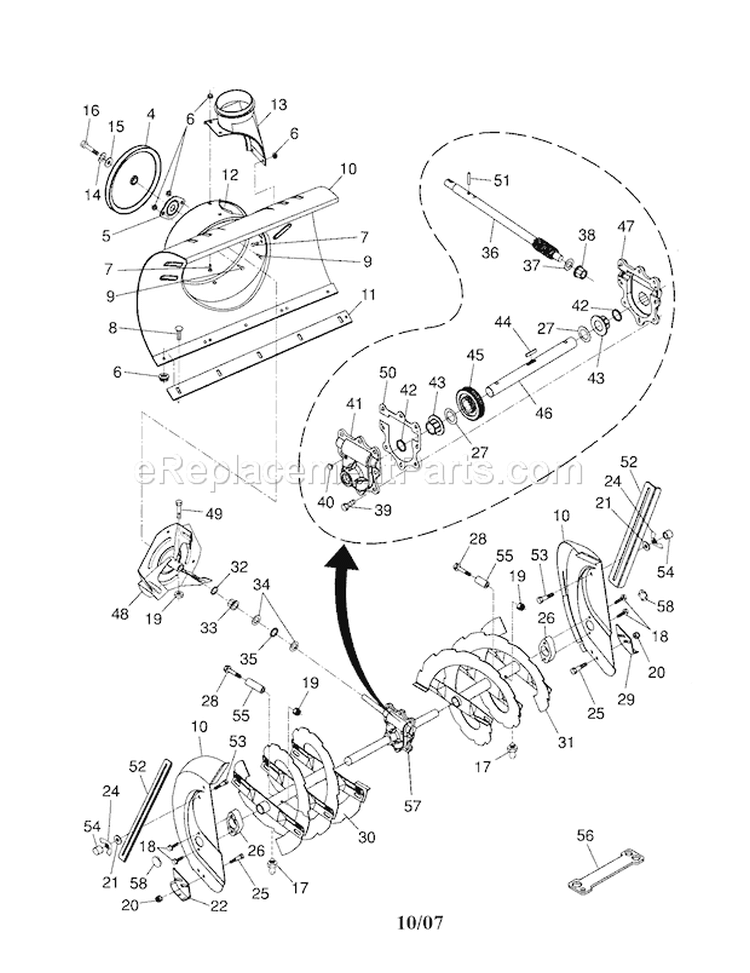 Auger Housing / Impeller Diagram and Parts List for 917885530  Craftsman Snow Blower