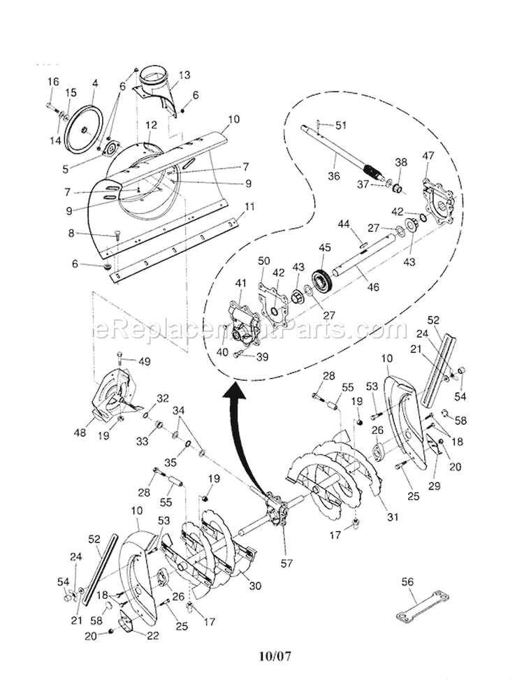 Auger Housing / Impeller Diagram and Parts List for 917885531  Craftsman Snow Blower