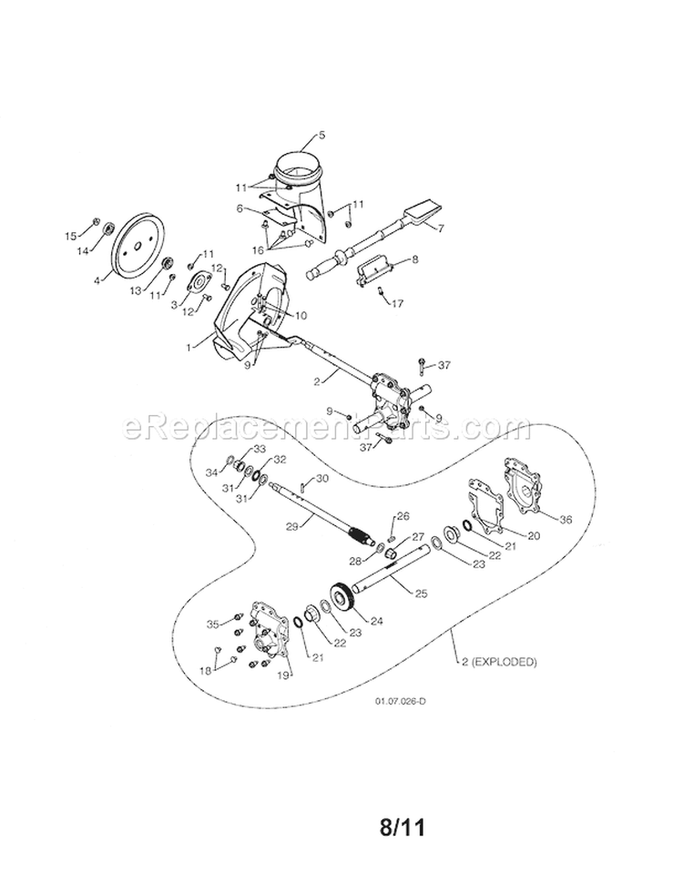 Impeller & Gear Box Diagram and Parts List for 91788777  Craftsman Snow Blower
