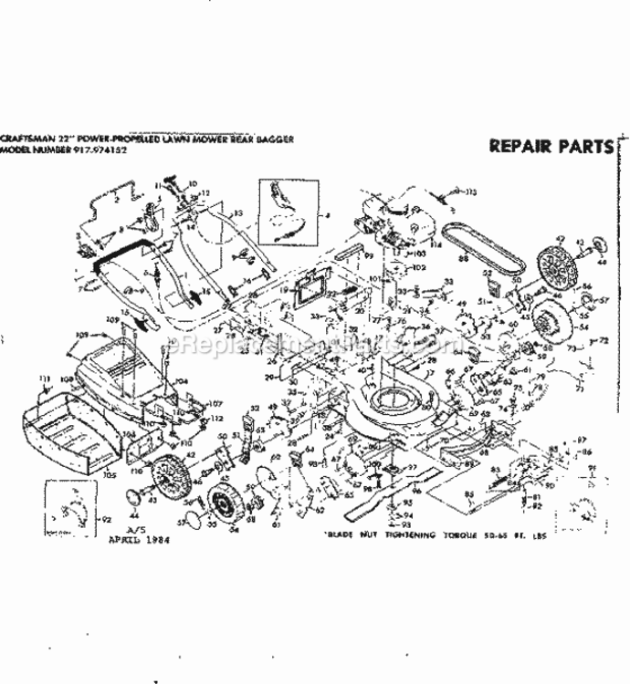 Page A Diagram and Parts List for 917974152  Craftsman Lawn Mower