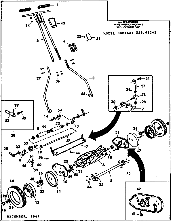 Replacement Parts Diagram and Parts List for 53681263  Craftsman Lawn Mower