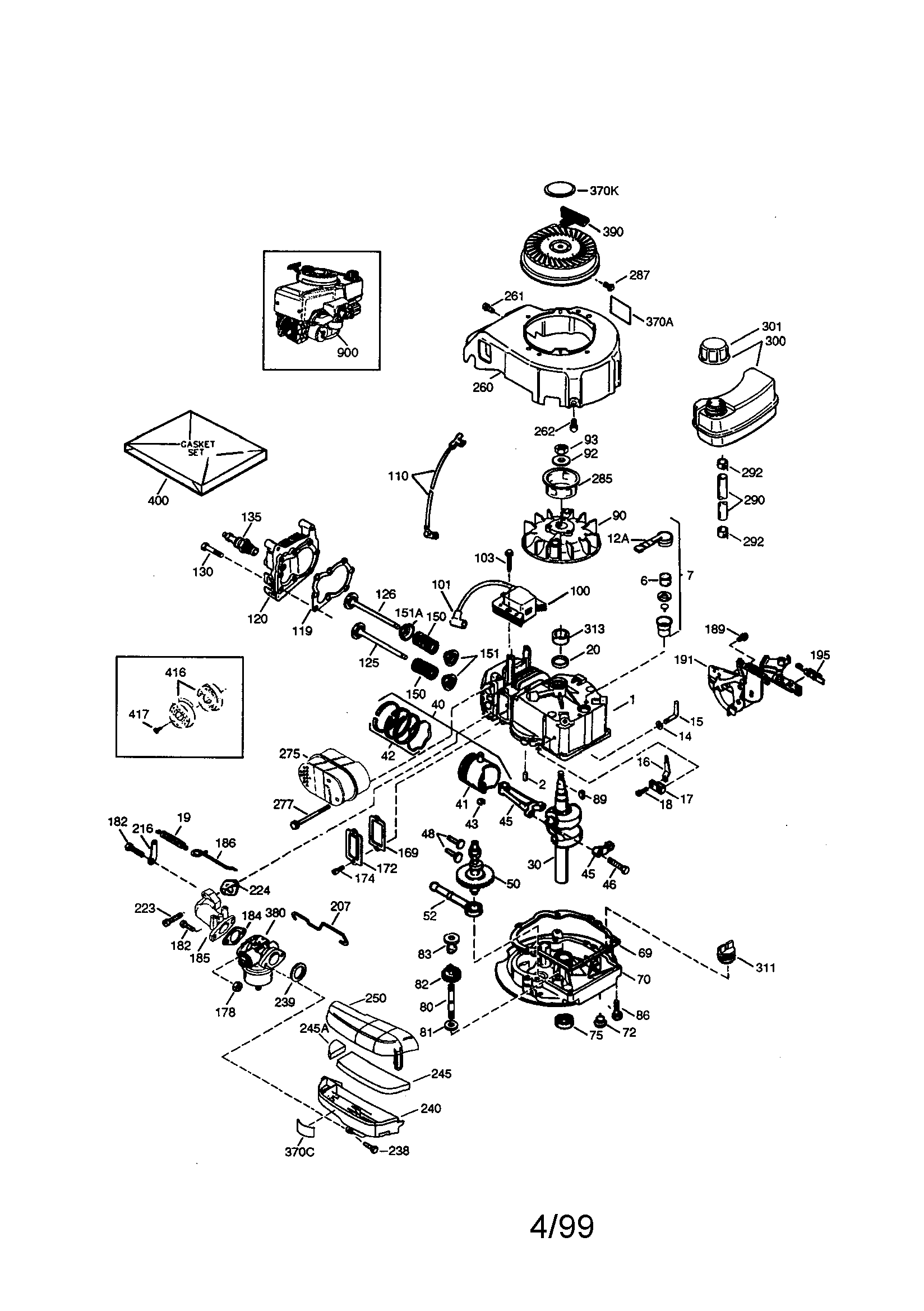 Craftsman 4-cycle Engine Diagram and Parts List for 143993510  Craftsman Engine