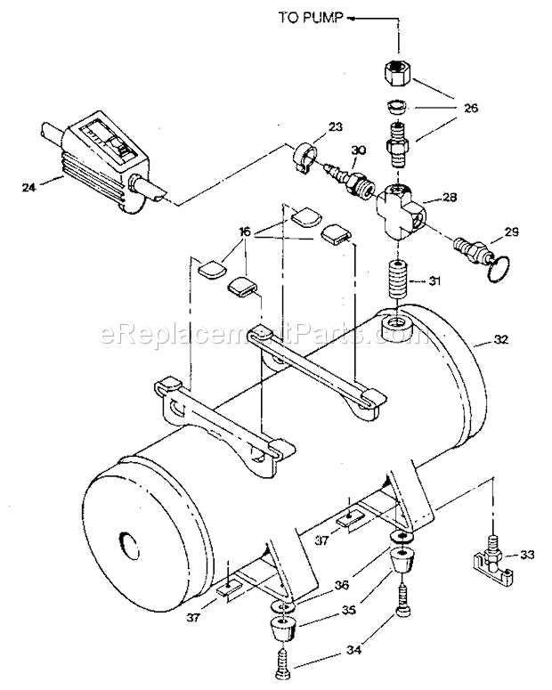 Compressor Pump Diagram and Parts List for 919150210  Craftsman Compressor