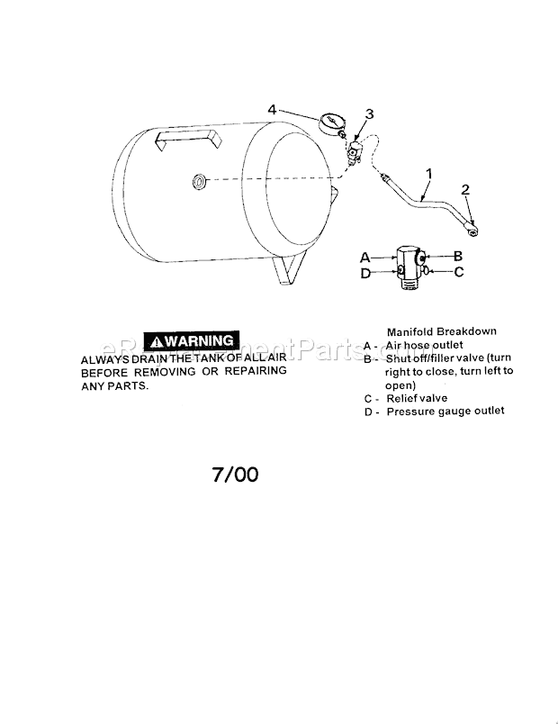 Port Air Tank Diagram and Parts List for 919152090  Craftsman Compressor