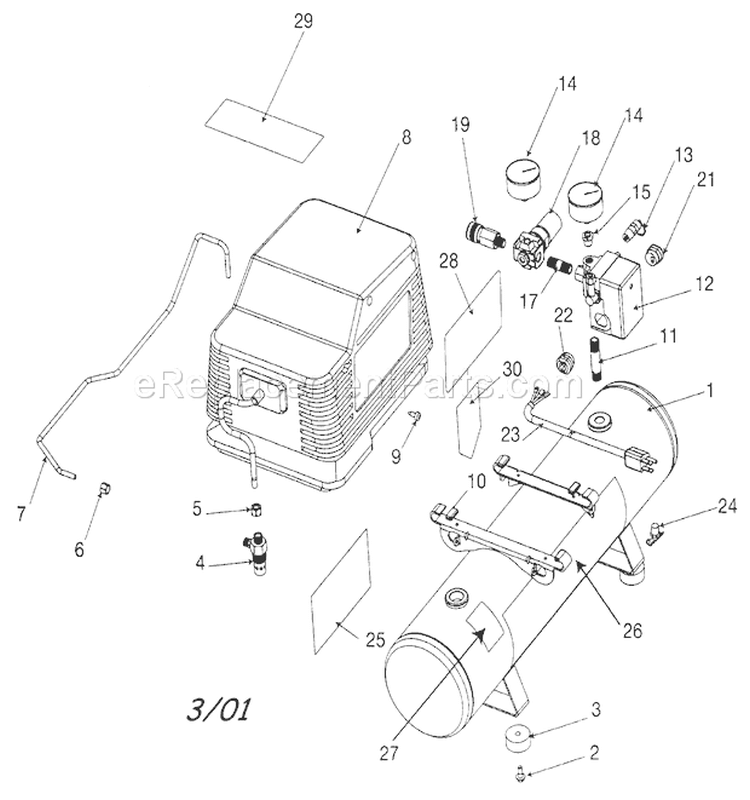 Cabinet Parts Diagram and Parts List for 919152120  Craftsman Compressor
