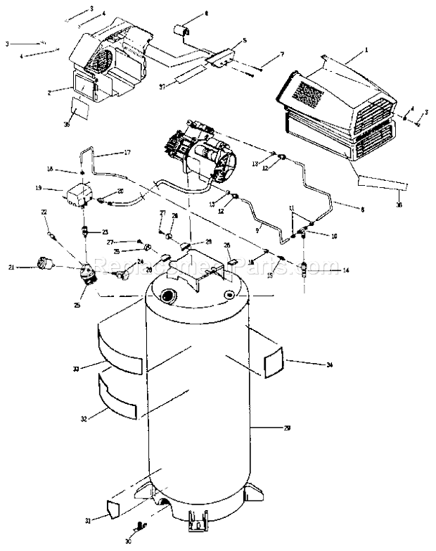 Unit Parts Diagram and Parts List for 919152810  Craftsman Compressor