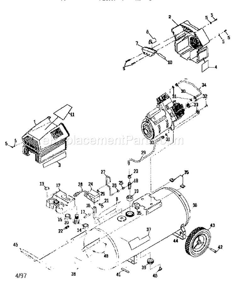 Air Compressor Diagram and Parts List for 919152932  Craftsman Compressor