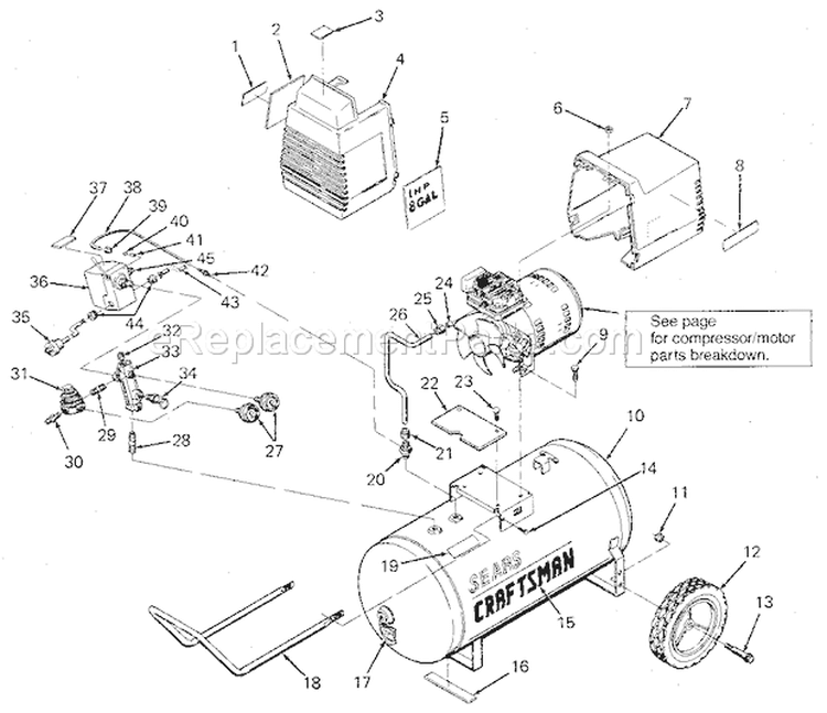 Air Compressor Diagram and Parts List for 919153110  Craftsman Compressor