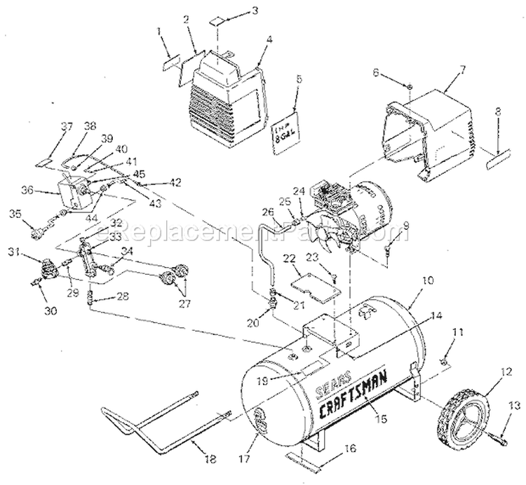 Unit Parts Diagram and Parts List for 919153111  Craftsman Compressor