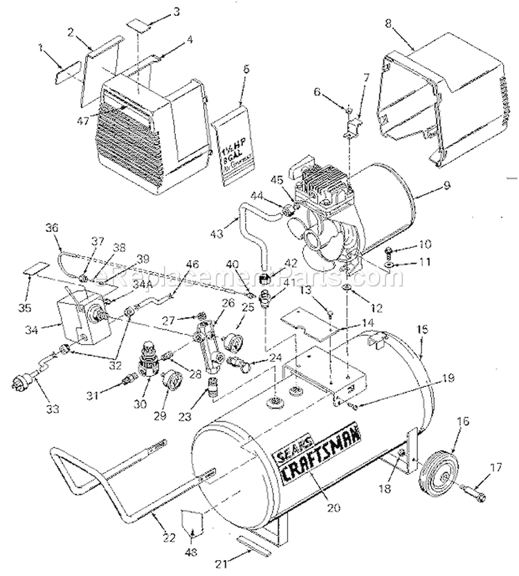 Page A Diagram and Parts List for 919153211  Craftsman Compressor