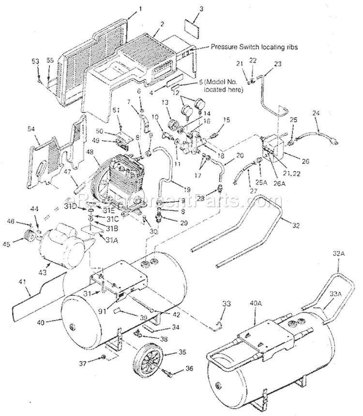 Page A Diagram and Parts List for 919156631  Craftsman Compressor