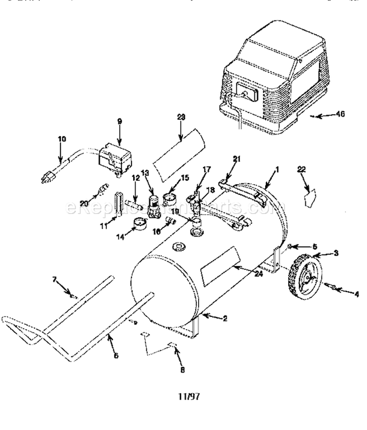Air Compressor Diagram and Parts List for 919162120  Craftsman Compressor