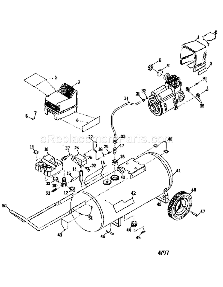 Air Compressor Diagram and Parts List for 919165000  Craftsman Compressor