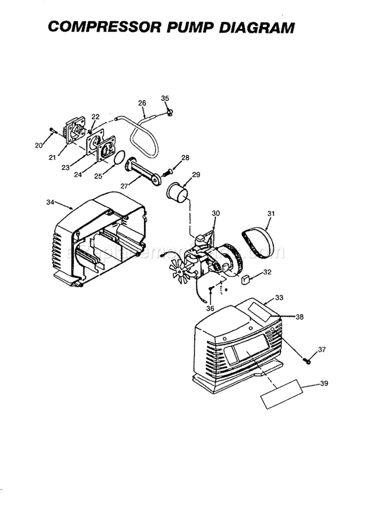 Compressor Pump Diagram Diagram and Parts List for 919165040  Craftsman Compressor