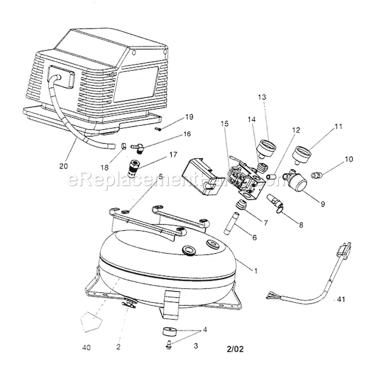 Air Compressor Diagram and Parts List for 919165041  Craftsman Compressor