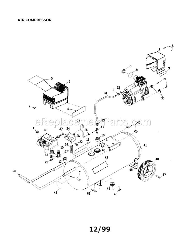 Air Compressor Diagram and Parts List for 919165050  Craftsman Compressor