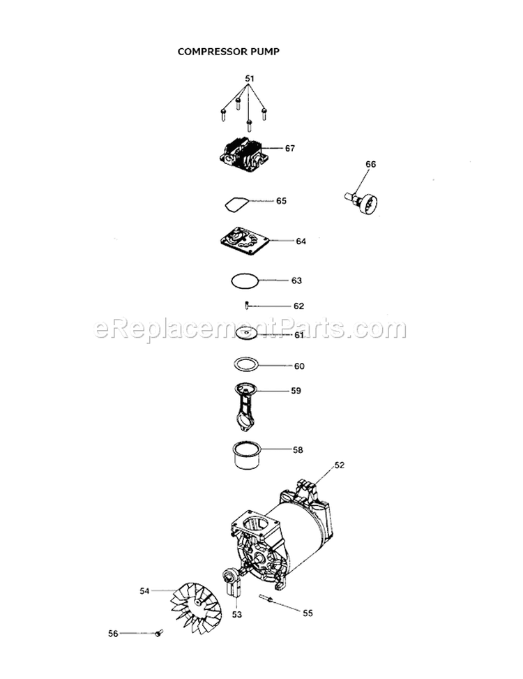 Compressor Pump Diagram and Parts List for 919165050  Craftsman Compressor