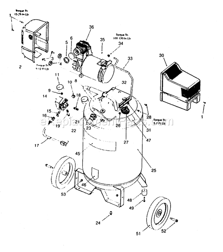 Compressor Diagram and Parts List for 919165190  Craftsman Compressor