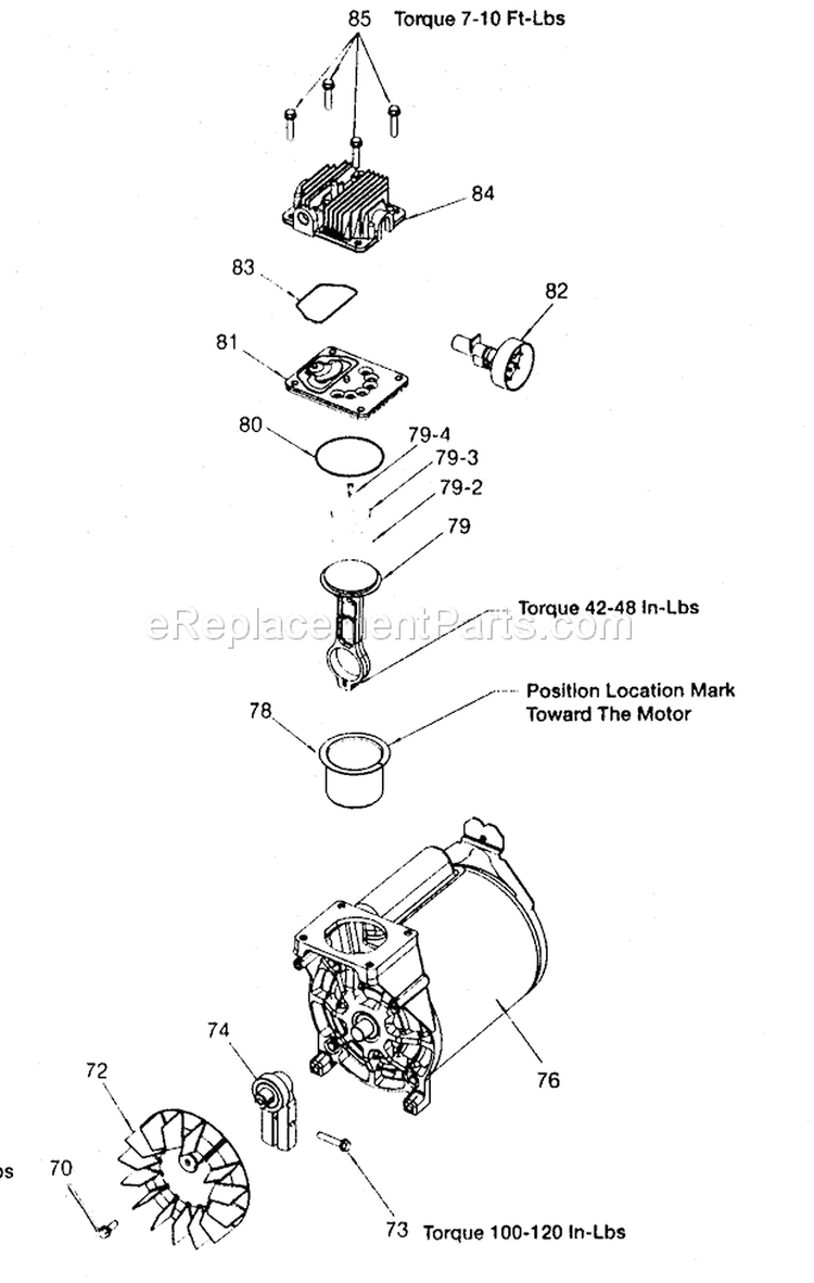 Motor Assy Diagram and Parts List for 919165190  Craftsman Compressor