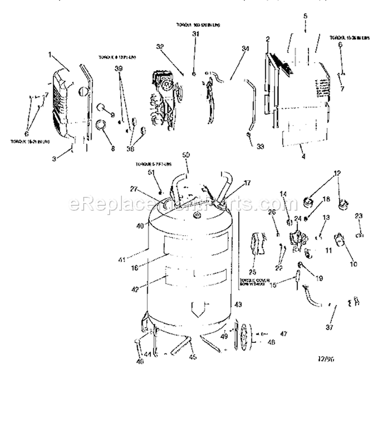 Air Compressor Diagram and Parts List for 919165200  Craftsman Compressor