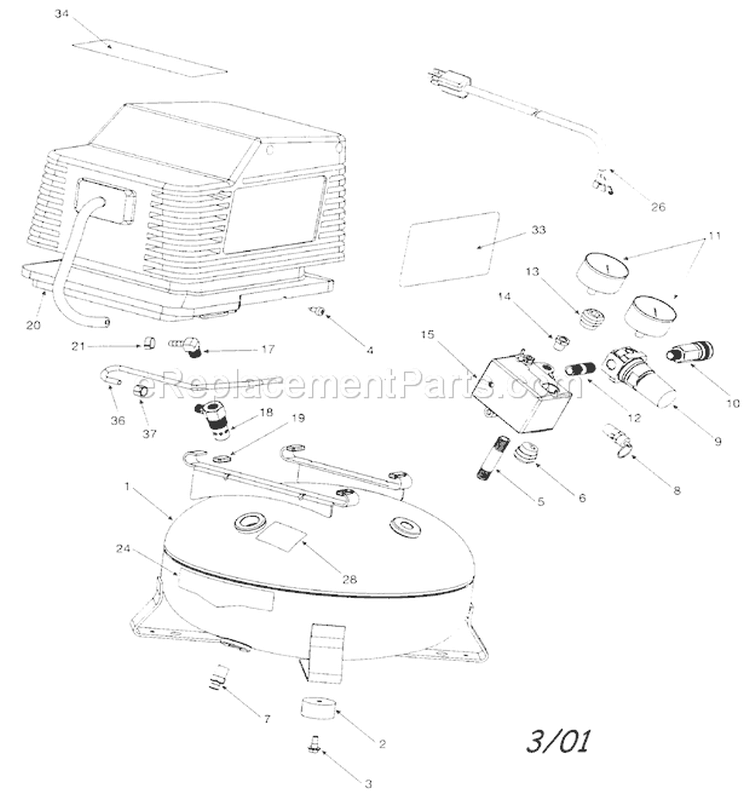 Cabinet Parts Diagram and Parts List for 919165240  Craftsman Compressor