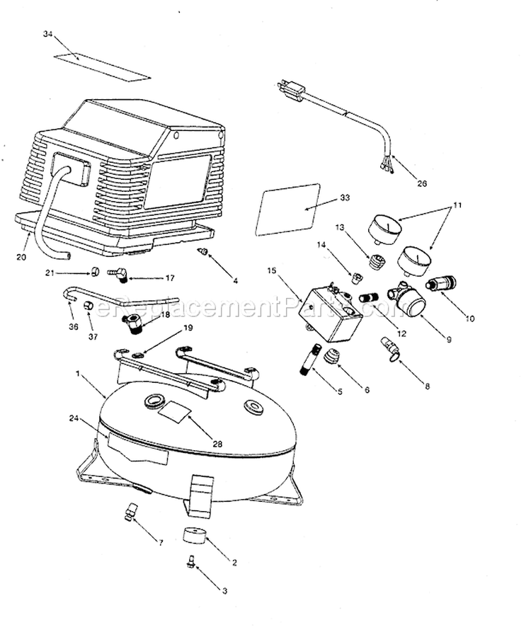 Compressor Diagram and Parts List for 919165280  Craftsman Compressor