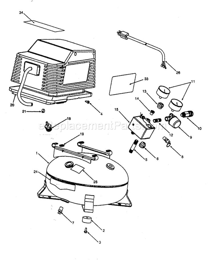 Compressor Diagram and Parts List for 919165281  Craftsman Compressor