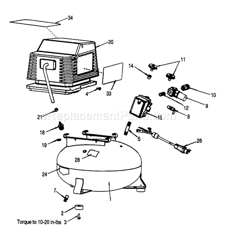 Compressor Diagram and Parts List for 919165361  Craftsman Compressor