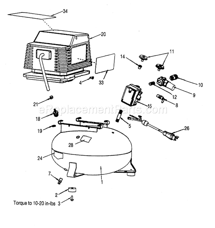 Compressor Diagram and Parts List for 919165380  Craftsman Compressor