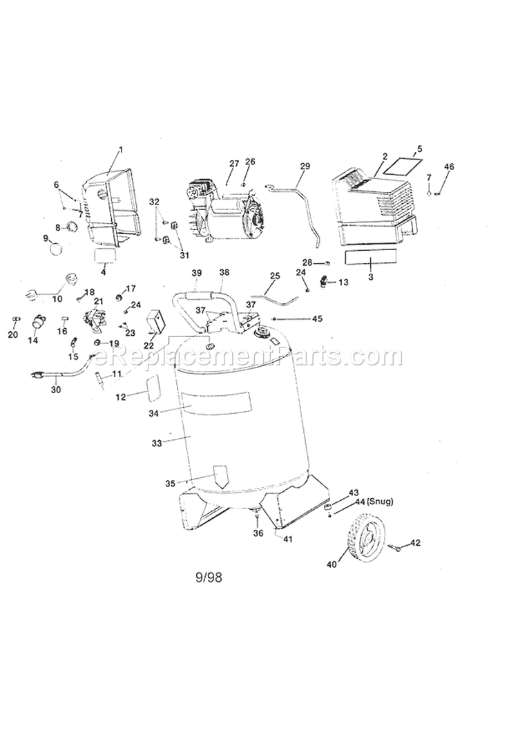 Air Compressor Diagram and Parts List for 919165400  Craftsman Compressor