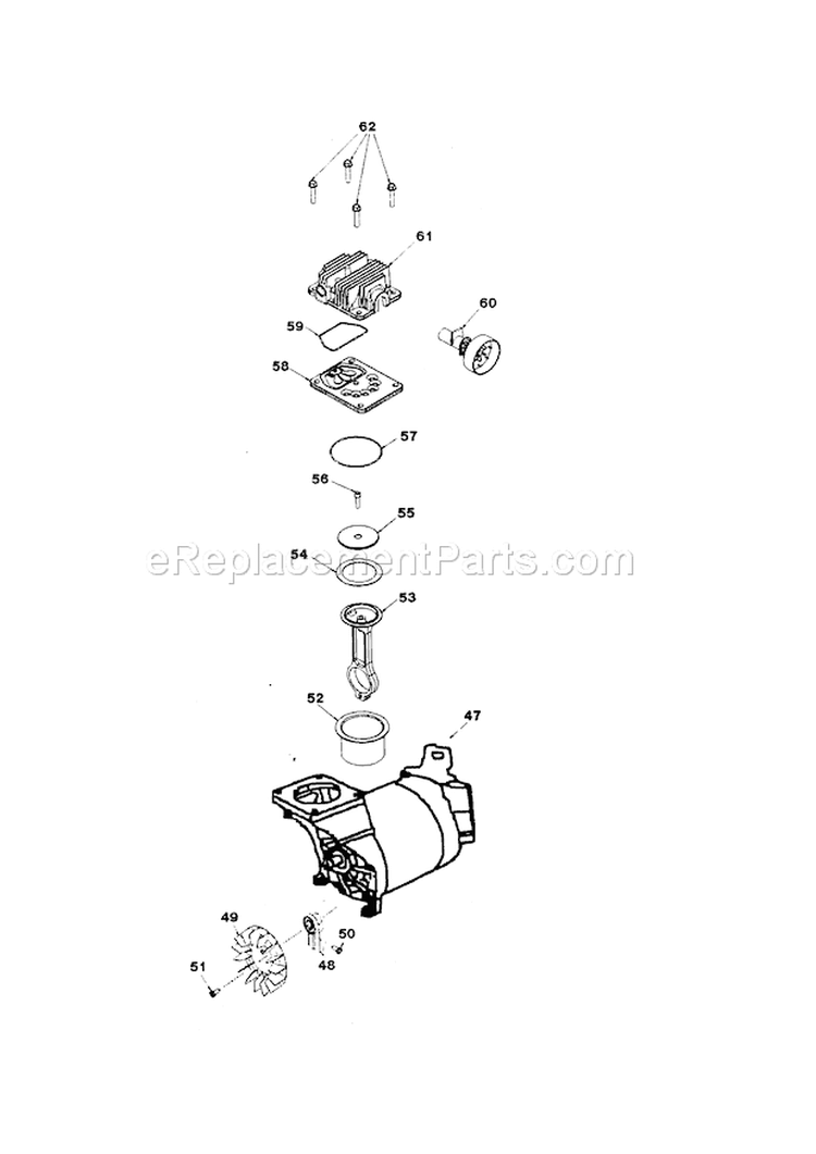 Compressor Pump Diagram and Parts List for 919165400  Craftsman Compressor