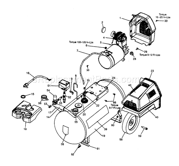 Compressor Diagram and Parts List for 919165580  Craftsman Compressor
