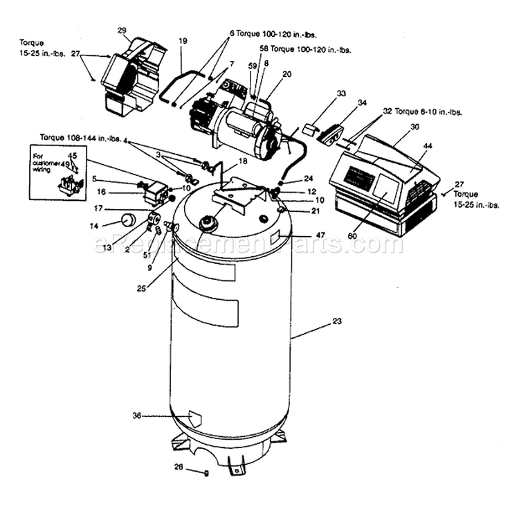 Compressor Diagram and Parts List for 919165612  Craftsman Compressor