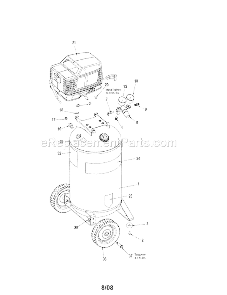Tank/Wheels Diagram and Parts List for 919166442  Craftsman Compressor