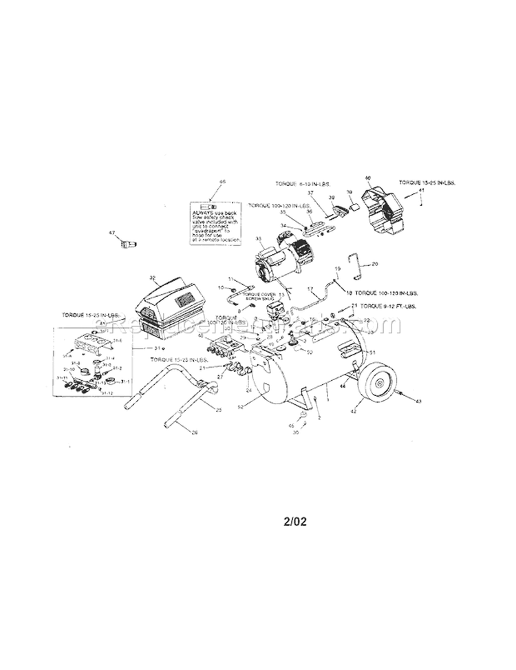 Tank Assembly Diagram and Parts List for 919166700  Craftsman Compressor